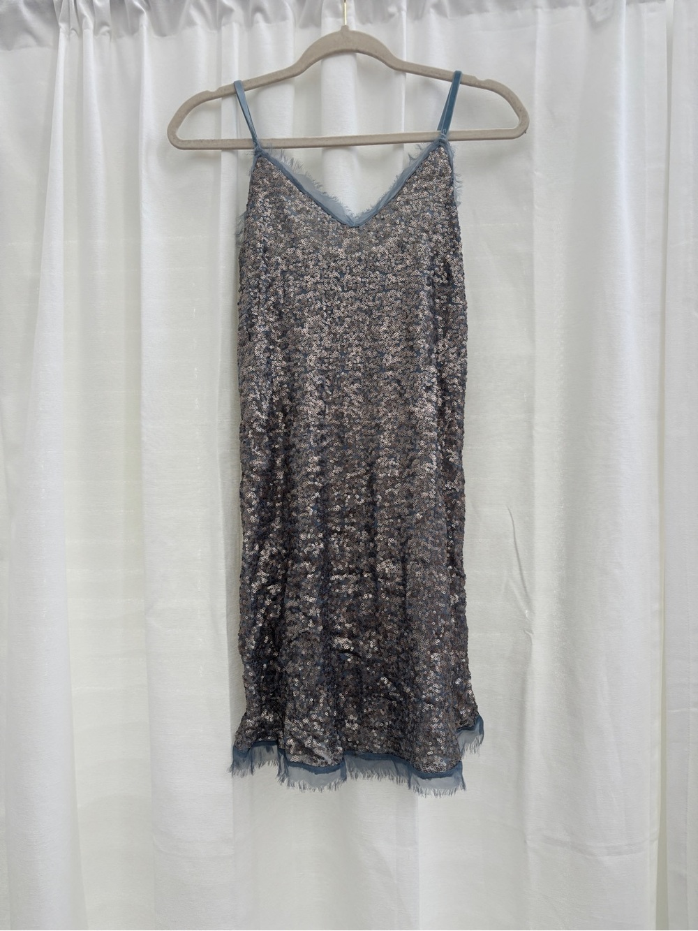 Anthropologie Silver-Blue Sequin Slip Dress